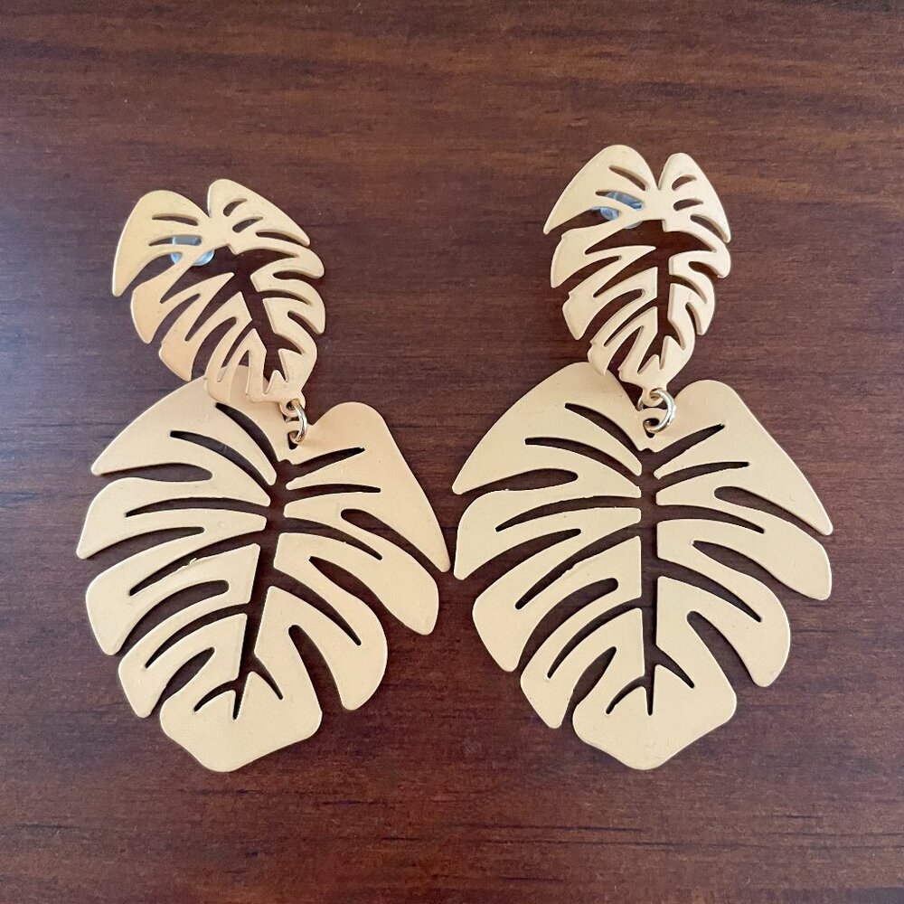 Bundle 3 for $12. Metal Monstera Leaf Earrings.